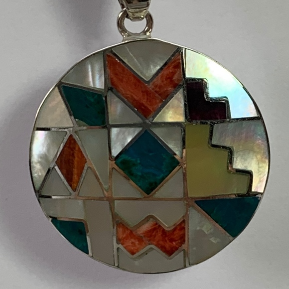 950 Silver and natural stones pendant - Handmade - Picture 3 of 4